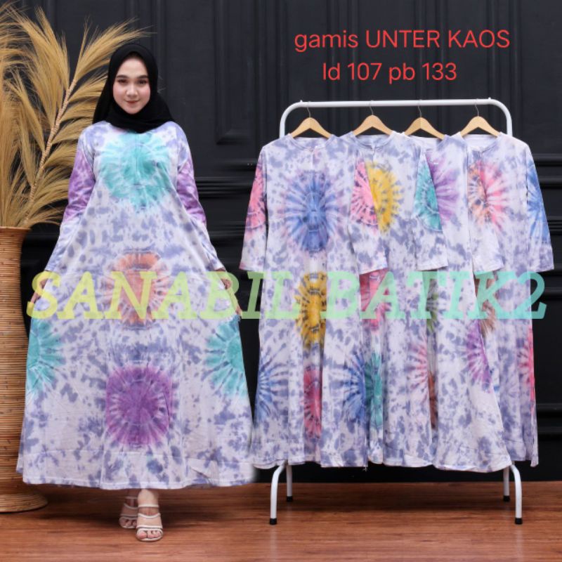 Daster Kaos Batik Lengan Panjang Jumbo Pelangi Polka Tiedye adem Termurah Daster Kaos Pekalongan