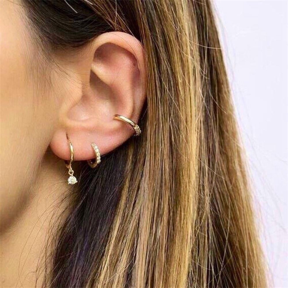 Needway   Sterling Silver Anting Tipis Sederhana Wanita Tindik Telinga Kepribadian Telinga Tulang Cincin Kecil Anting-Anting Hoop