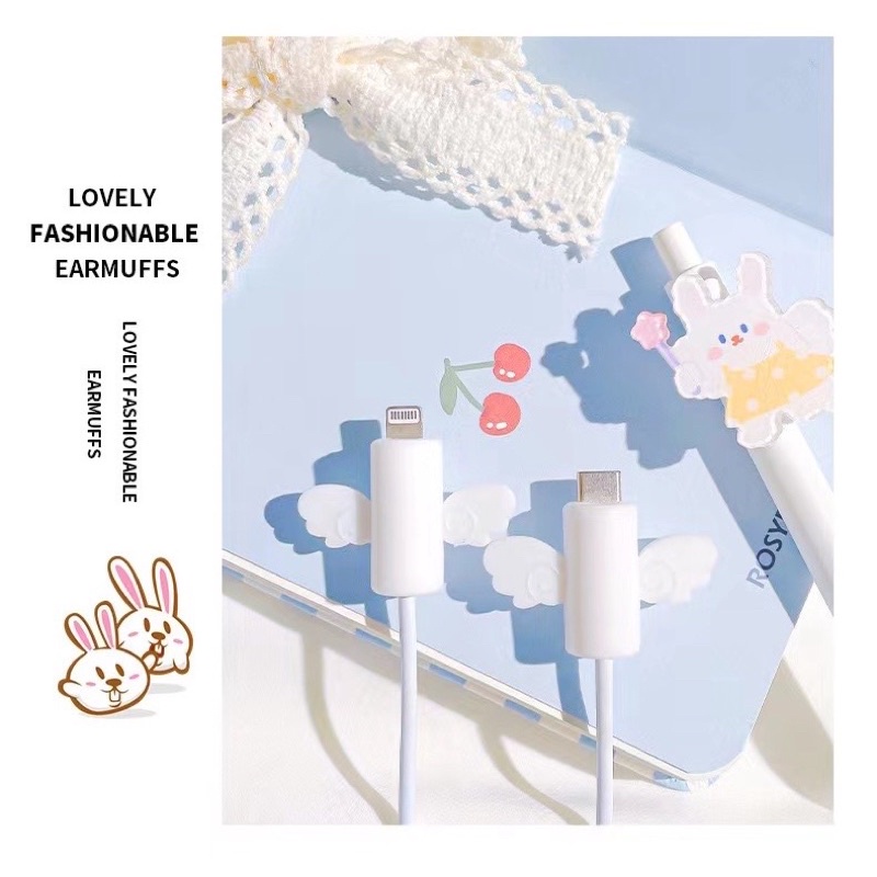 TERMURAH DI SHOPEE / HARGA 1 PASANG / ANGEL WING - Cable Bite Universal/ Pelindung Ujung Kabel/ Cable Saver/ Cable Protector Motif Angel (Compatible for iPhone &amp; Android)