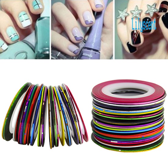 Lily 30pcs / Set Stiker Tape Garis Warna Campur Untuk Dekorasi Nail Art DIY