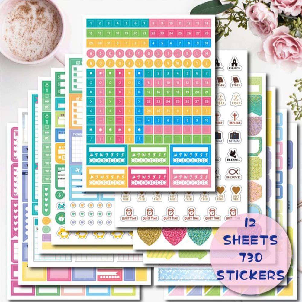 Lanfy Alat Tulis Stiker Lucu 12 Pcs/Set Notebook Aksesoris Diary DIY Scrapbooking Stiker Perekat Diri Planner Sticker