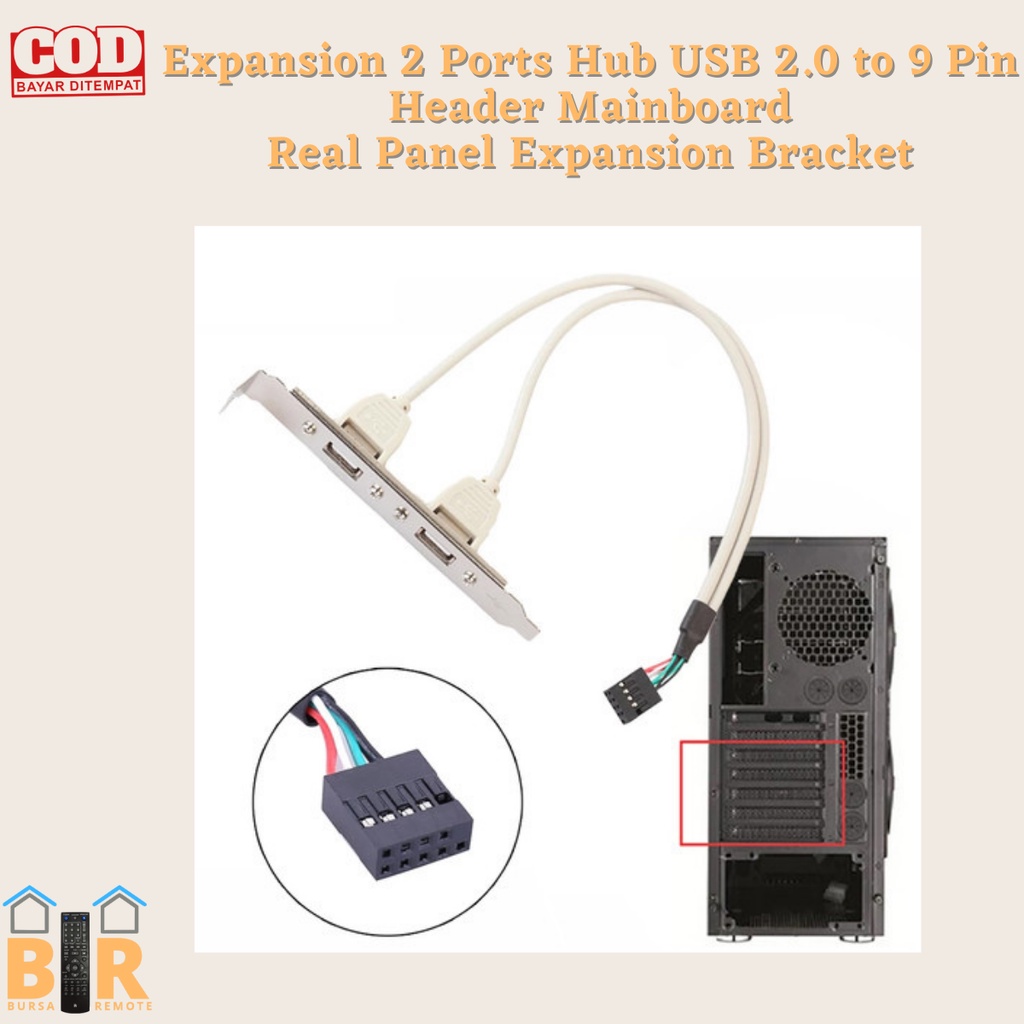 Expansion 2 Ports Hub USB 2.0 to 9 Pin Header Mainboard Real Panel Expansion Bracket