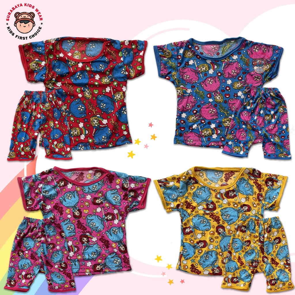 Setelan Baju Anak Perempuan Print Warna Motif Kartun