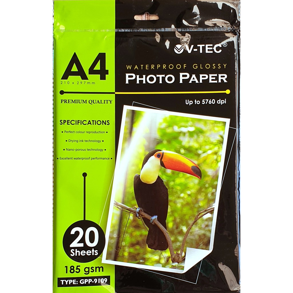 Kertas Photo - V-tec Waterproof Glossy Photo Paper 185 gsm - V-Tec GPP-9109