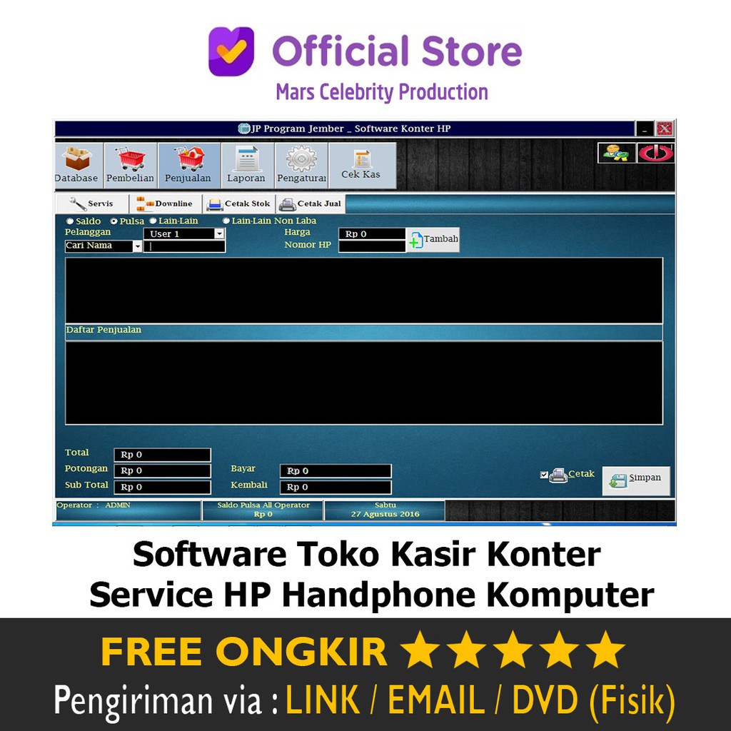 Software Toko Kasir Konter Service HP Handphone Komputer
