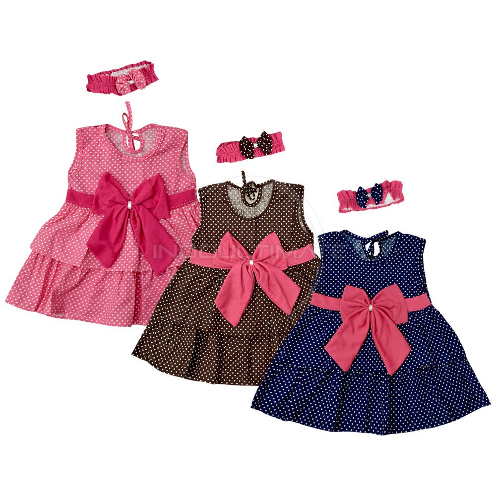 Dress Bayi Perempuan + FREE Bando PLANET KIDZ TRS-117 Dress Rok Bayi Baju Rok Terusan Bayi Pakaian