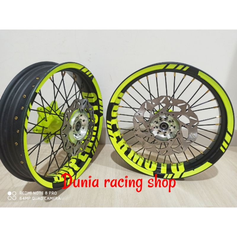 Paketan Velg Pelek Supermoto KLX 150 DTRACKER 150 ring 17 Costum tulisan Supermoto bebas request