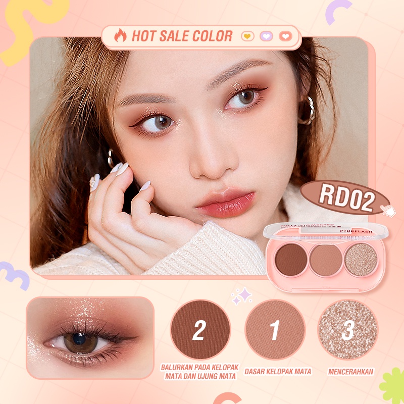 PINKFLASH #PINKGAME 3 Colors Eyeshadow Palette Giltter High Pigment Waterproof  Eyeshadow Palet