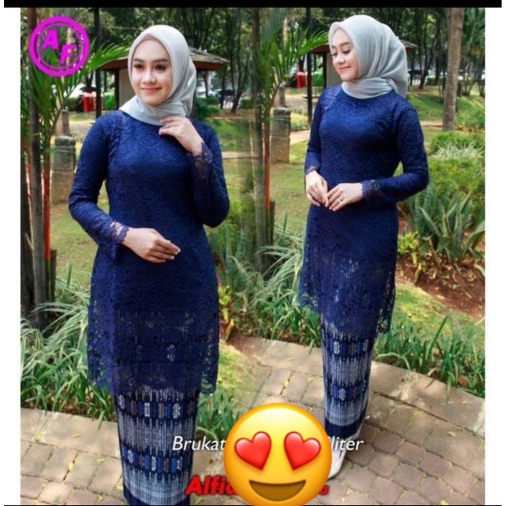 Tunik Alfiana Kebaya Brukat Corneli Tulang Glitter Brokat Timbul Set Alviana Batik Wisuda Kondangan!