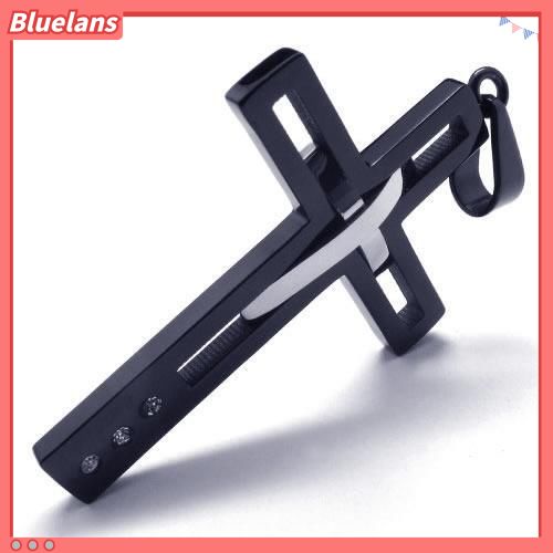 Bluelans Men Black Titanium Steel Punk Cross Pendant Chain Hollow Fashion Necklace