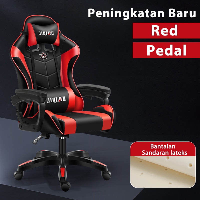 Earise Kursi Gaming Murah/Kursi kantor yang nyaman/Gaming Chair-Red+Pedal