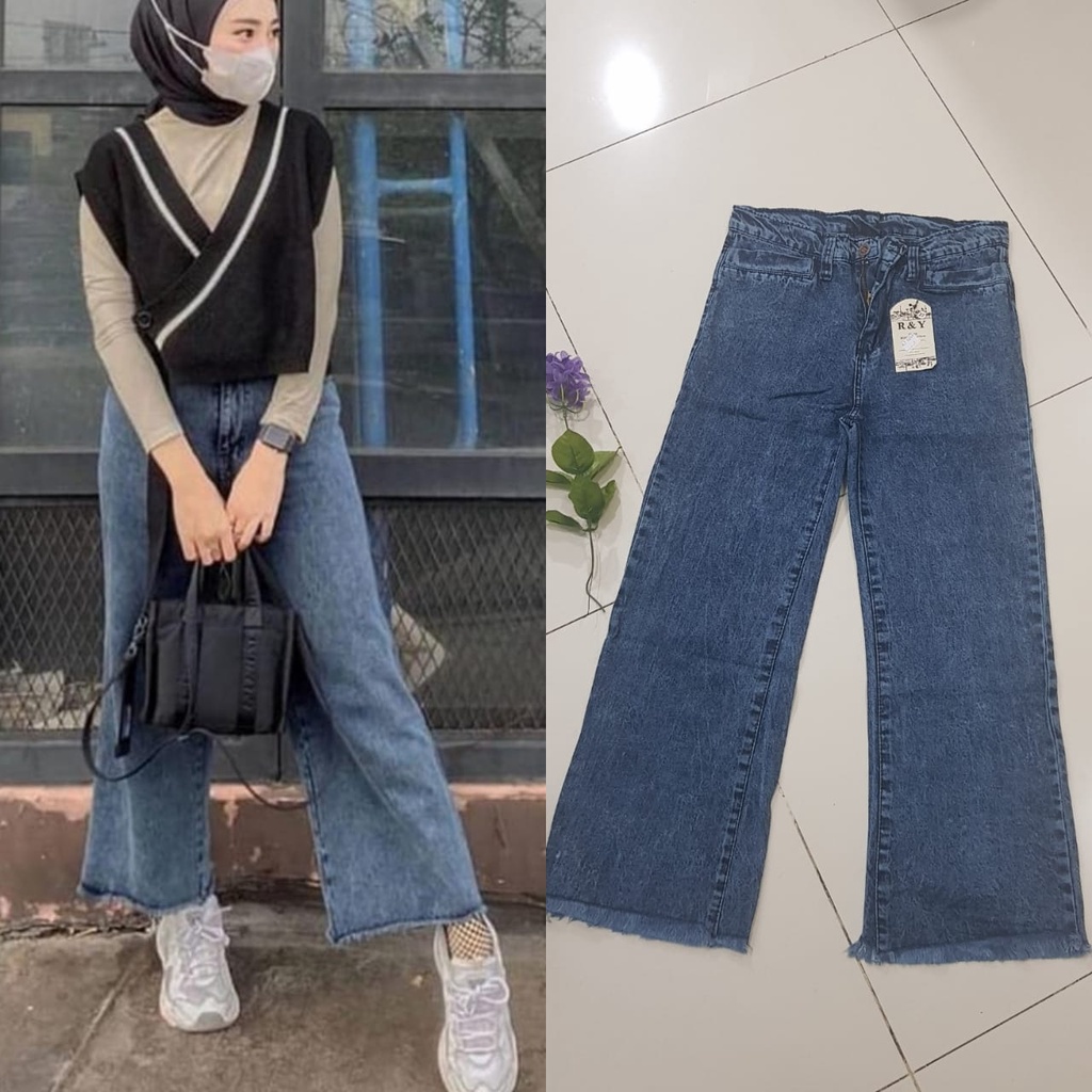 CELANA PANJANG KULOT JEANS WANITA/CELANA KULOT RAWIS SNOW