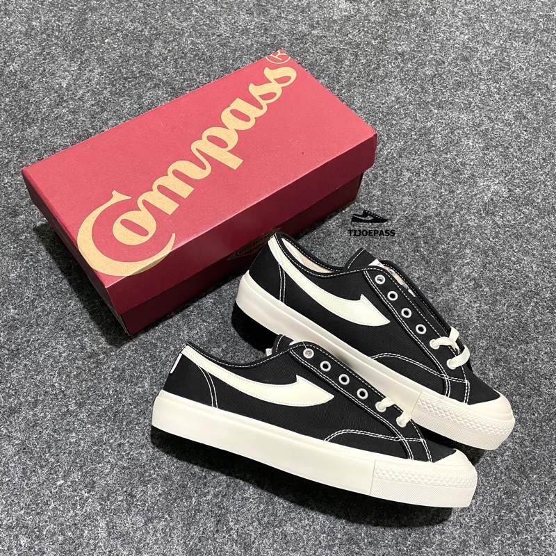 [ORIGINAL] Sepatu Compass Gazelle Low Black White