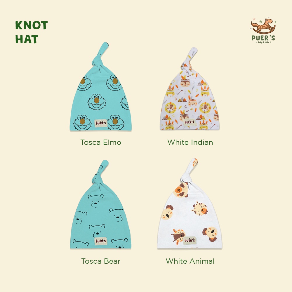 KNOT HAT NEWBORN (TOPI BAYI) PUER’S MOTIF (CODE AWALAN HURUF T-W)