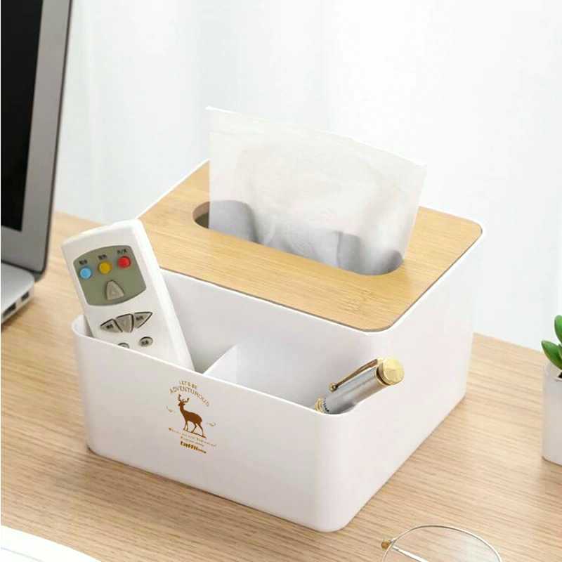 (100%BARANG ORI) TaffHOME Kotak Tisu Kayu + Remot Multifungsi Organizer Box - ZJ008