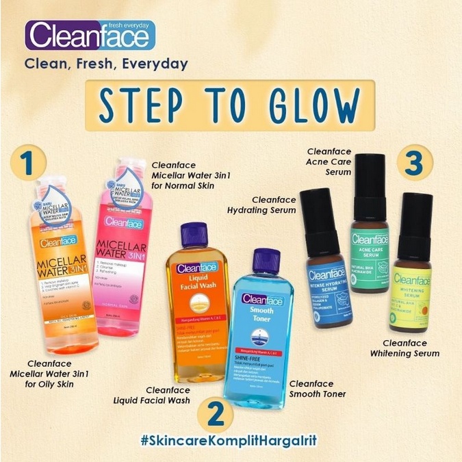 CLEANFACE ALL SKINCARE - Micellar Water | Facial Wash | Toner | Face Serum | Sleeping Mask | Cleansing Balm | Sunscreen ❤ jselectiv ❤ CLEAN FACE #SkinCareKomplitHargaIrit - ORI✔️BPOM✔️COD✔️
