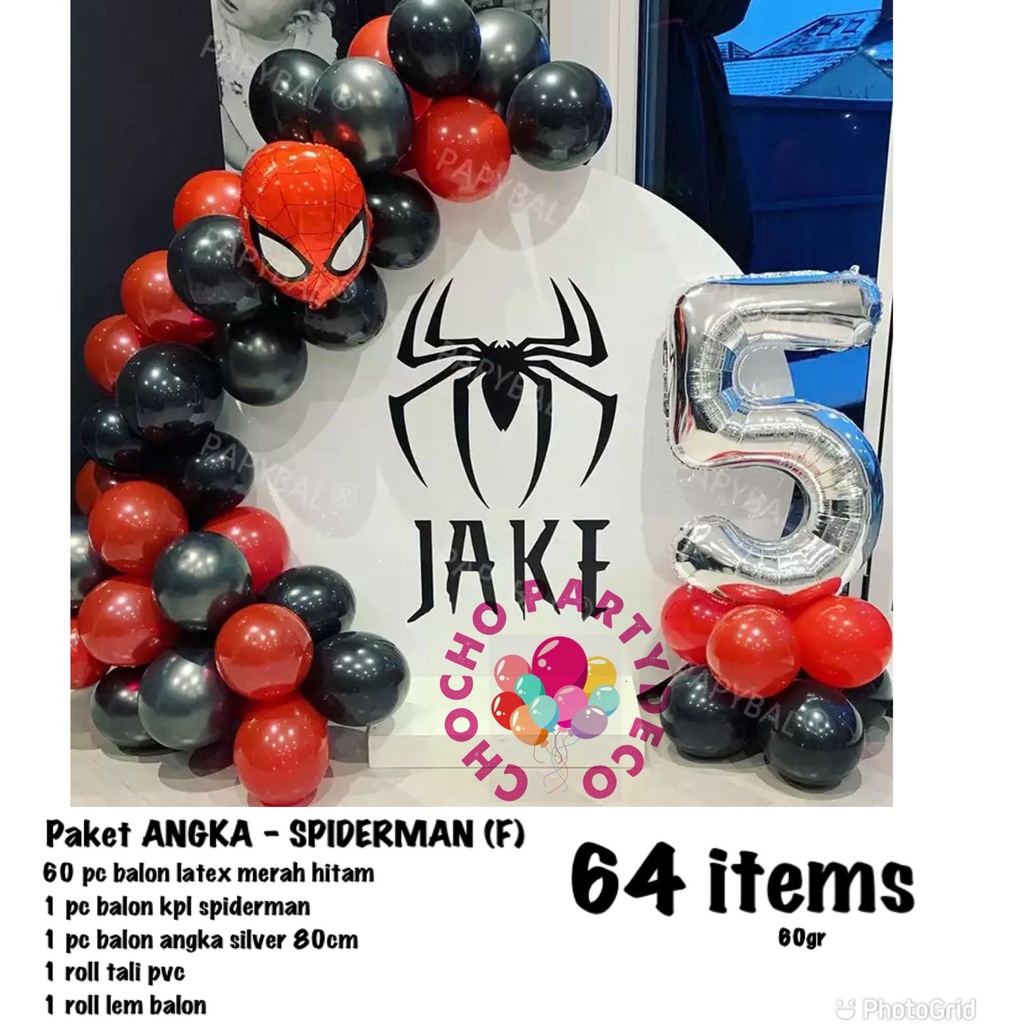 Jual Paket Spiderman Paket ulang tahun Spiderman Angka F Dekorasi