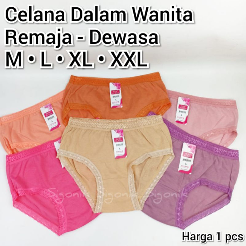 CD Celana Dalam Wanita Dewasa S M L XL XXL XXXL Motif Renda Xi Shi Jumbo Cewek Big Size Perempuan Anak Remaja ABG Katun Polyester Sigonik