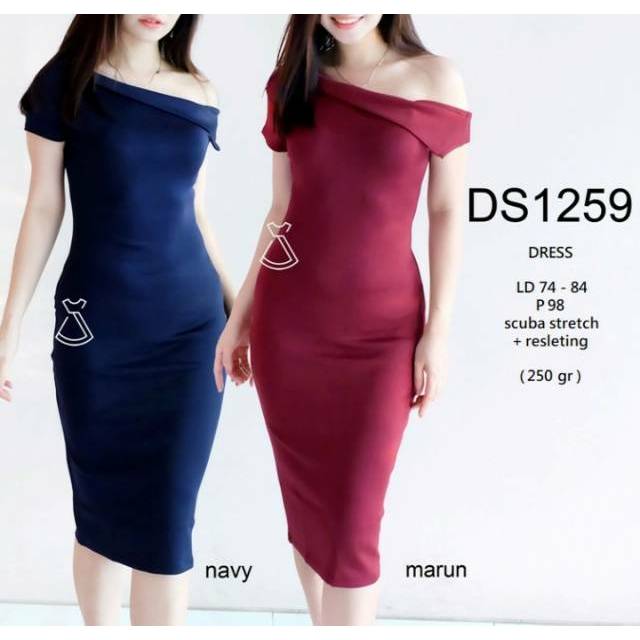 DS1259 DRESS PESTA SCUBA SABRINA ROK SEPAN DRESS MODERN IMPORT PREMIUM MURAH GROSIR