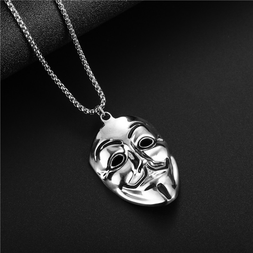 Kalung Liontin Topeng V For Vendetta Bahan Stainless Steel