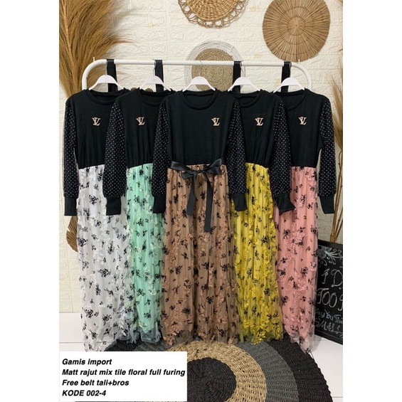 (Bisa COD) Dess knit rok tile floral / gamis rajut import