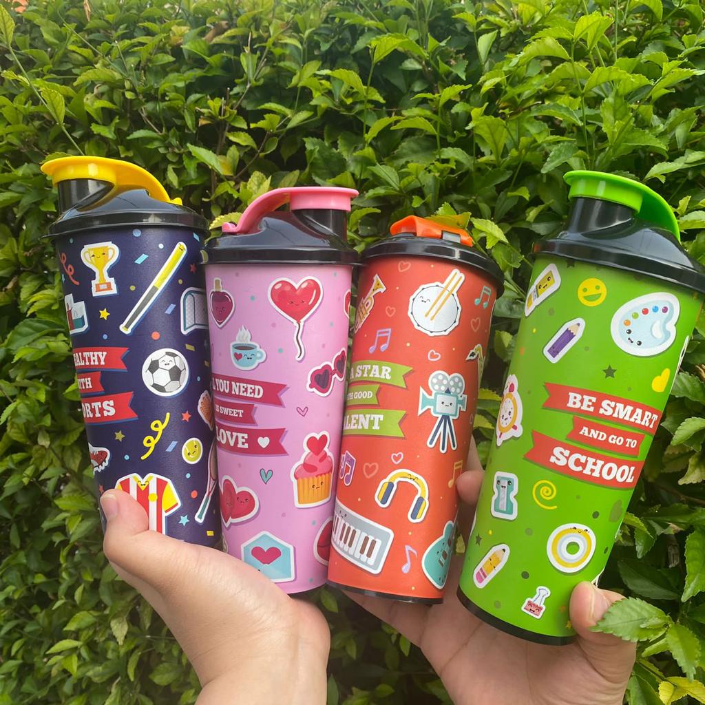 [COD] Botol Gelas Tumbler Tutup Plastik Colorfull 475ml/Gelas souvenir