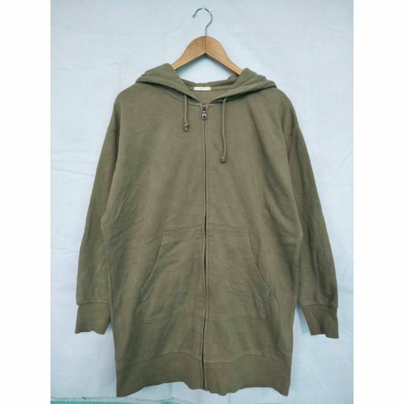 jaket zipper hoodie uniqlo second original panjang hijau army
