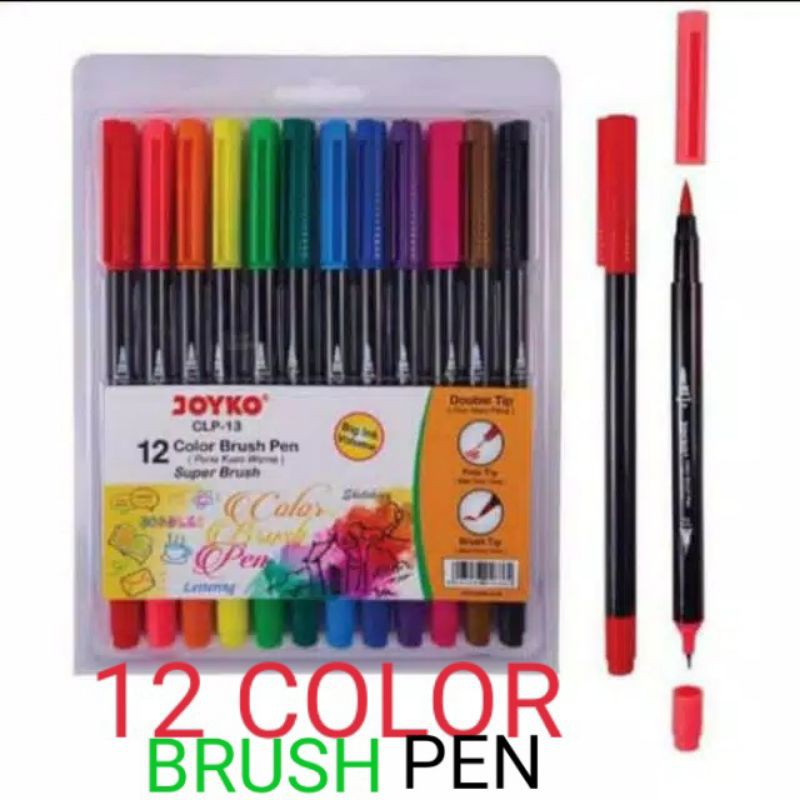 

JOYKO 12 SUPER COLOR BRUSH PEN CLP -13 DOUBLE TIP DUA MATA PENA CLP13 - 12 warna
