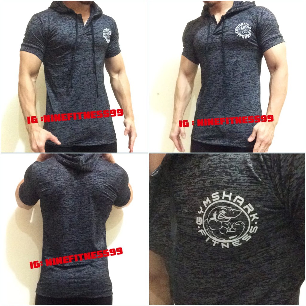Baju hoodie fitness gym shark Misty dark gray S02