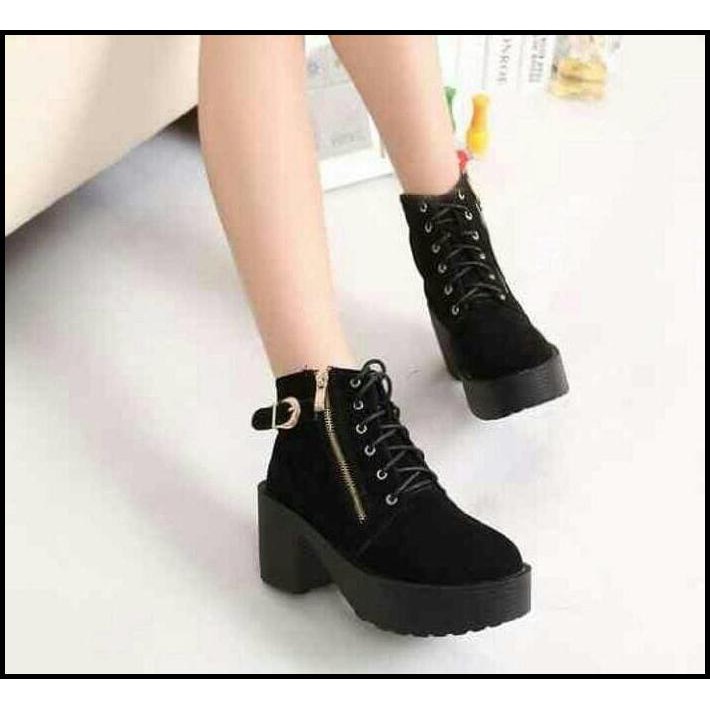 Tob9 Sepatu Boots Heels Wanita Sepatu Bot Cewek Hak Tinggi Hitam Terlaris Ykae