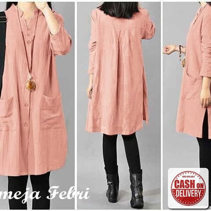 Baju Tunik Remaja Army Atasan Rajut Muslim Mykarosha Wanita Lenga FY788  Febri - Peach