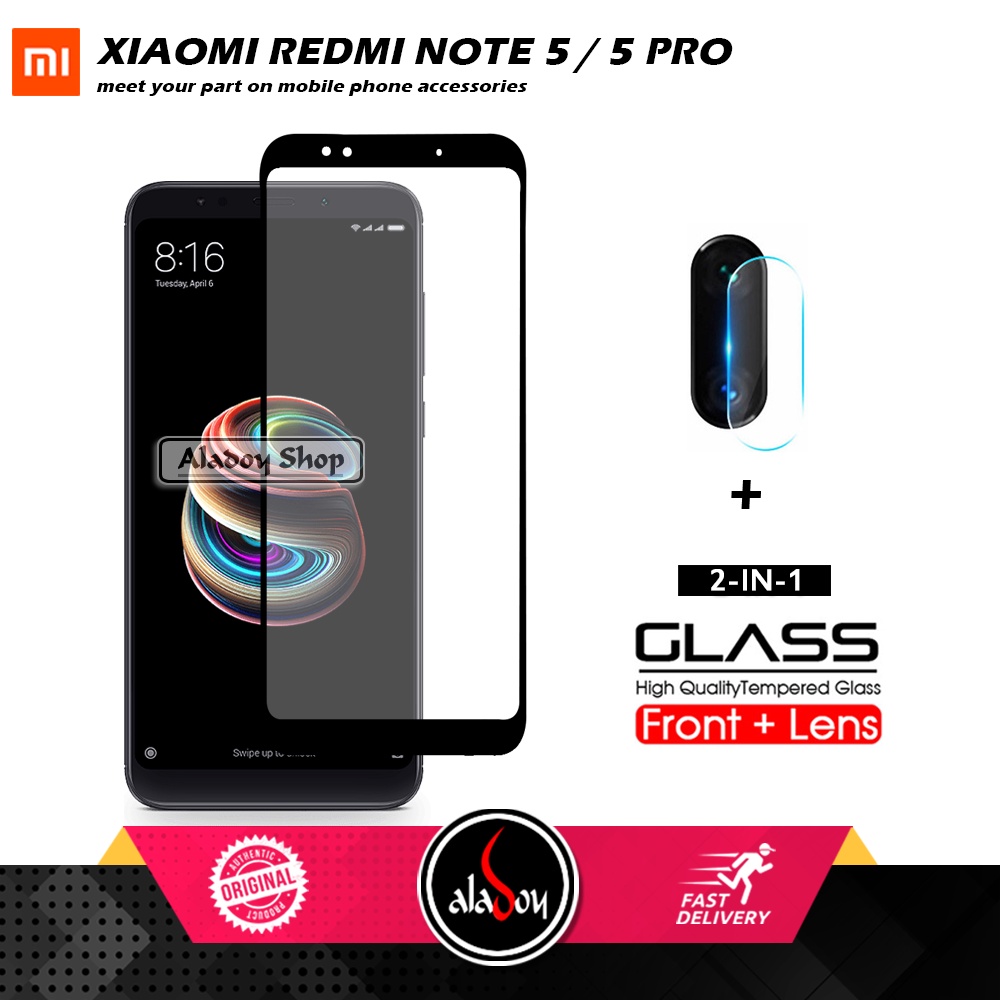 PAKET 2 IN 1 Tempered Glass Layar Xiaomi Redmi Note 5 / 5 Pro Free Tempered Glass Camera