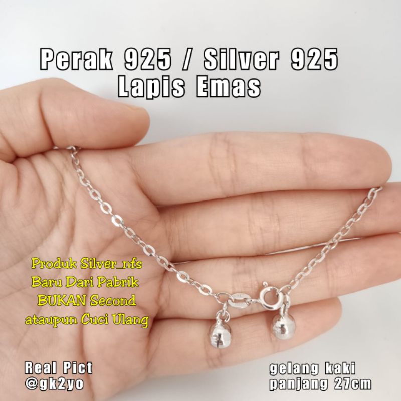 Gelang Kaki Perak 925 Asli Lapis Emas Putih Gelang Kaki Anti Karat Gelang Kaki Silver 925 Real Pict