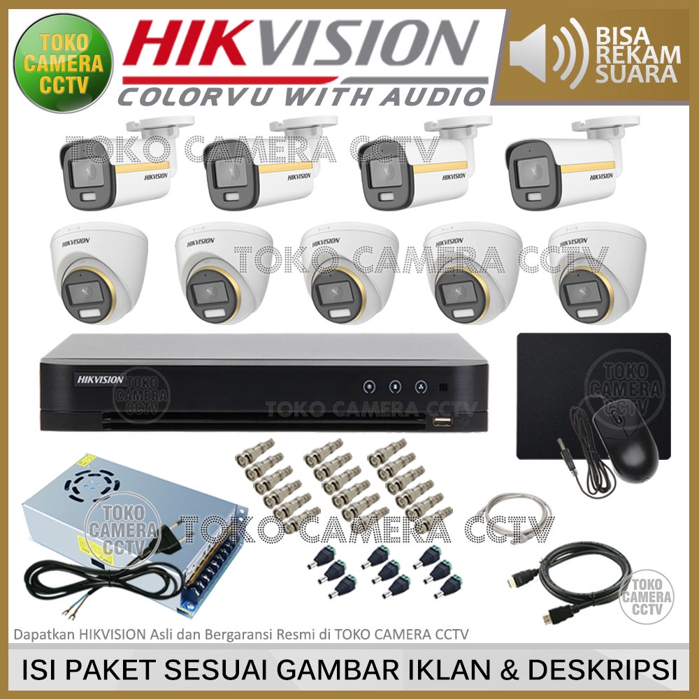 PAKET CCTV HIKVISION COLORVU AUDIO 2MP 16 CHANNEL 9 KAMERA