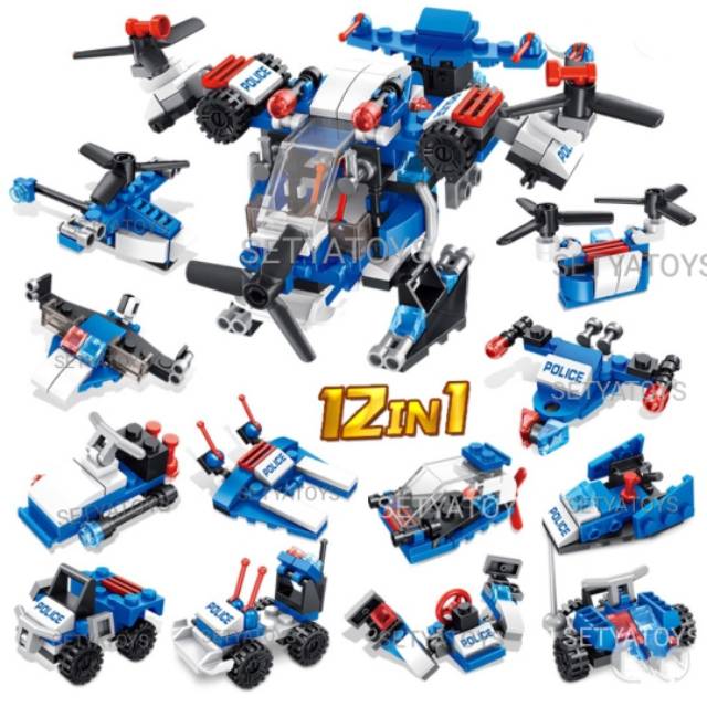 Panlos Brick Police Series 12 In 1 Patrol Machine Box No.681008