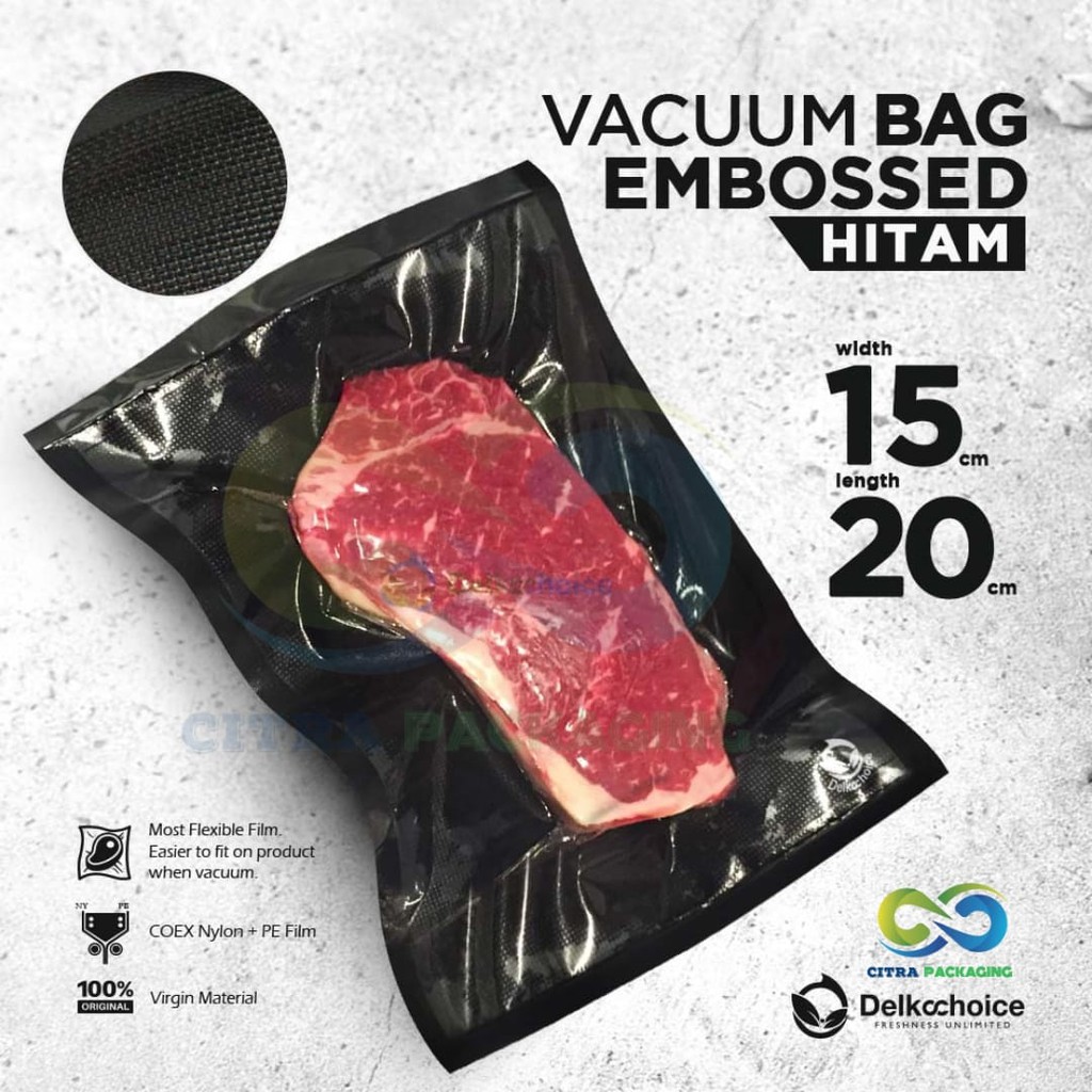 PLASTIK VACUUM BAG SEALER EMBOSS HITAM DELKOCHOICE 15CM X 20CM - SATUAN