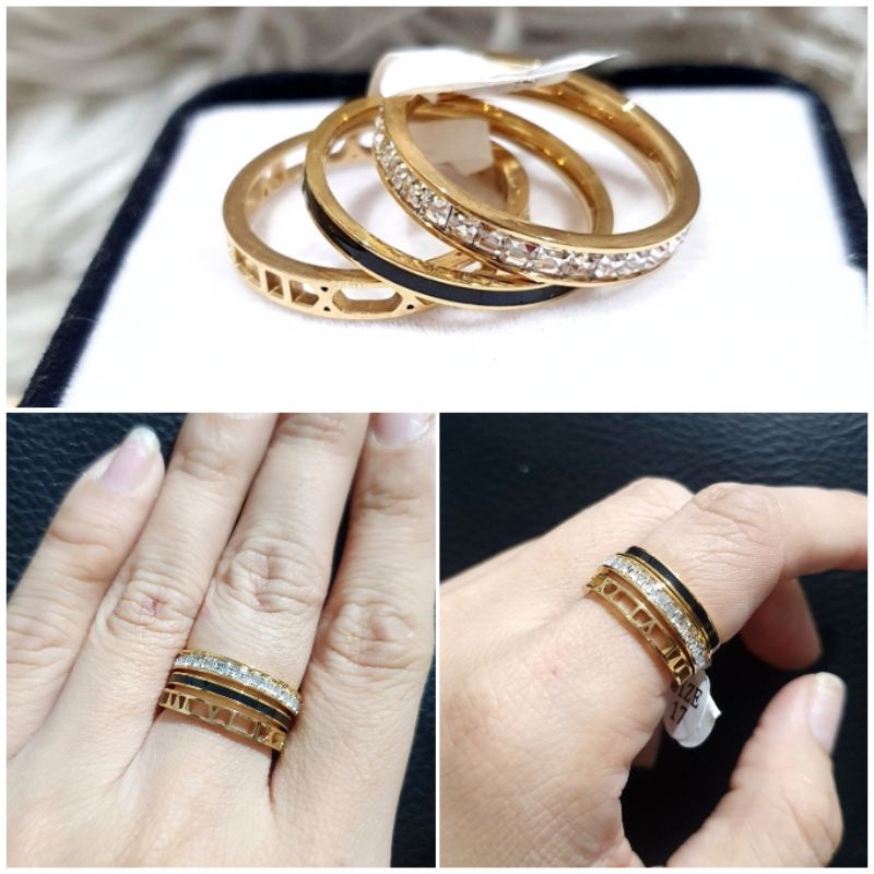 Cincin Titanium Asli Gold isi 3pc Premium Quality Anti karat anti alergi Stainless steel ori Tc01