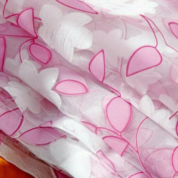 ☈ gorden murah tirai tipis motif daun - Merah Muda ♫