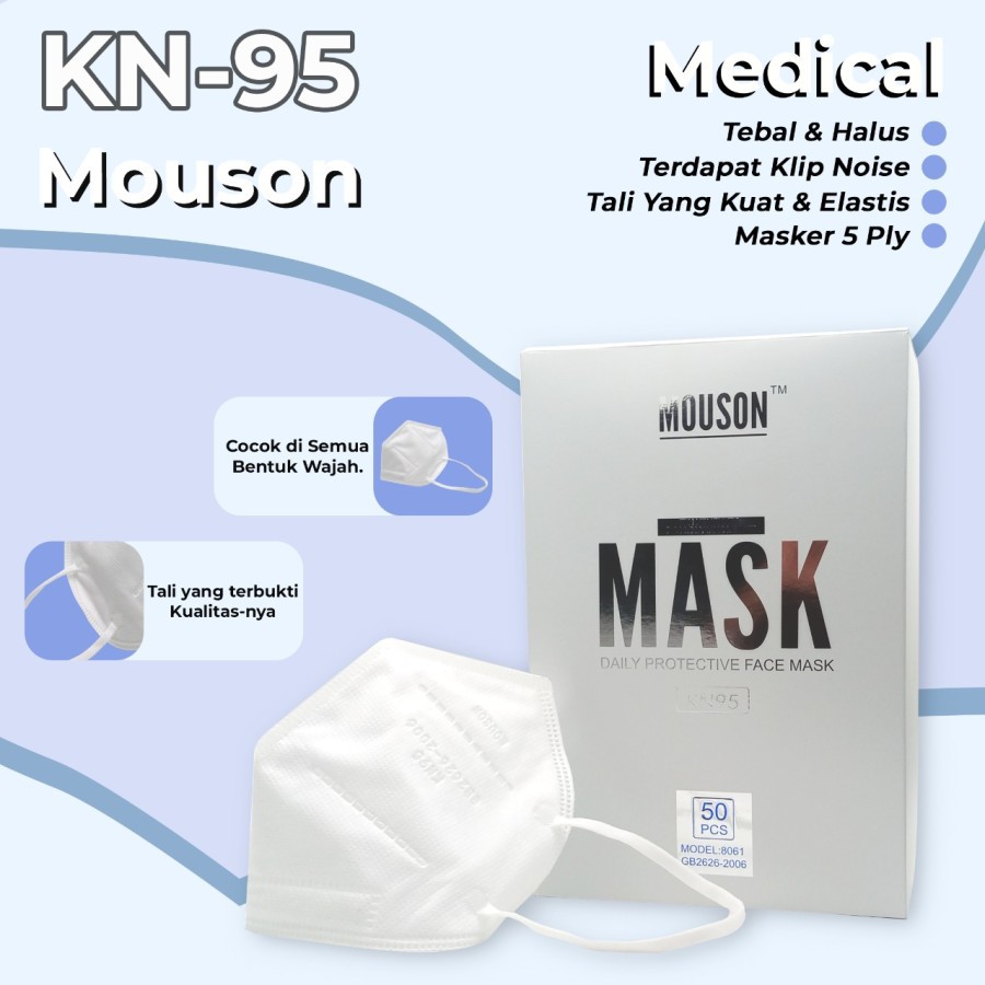 Masker KN95 5Ply Earloop MOUSON isi 25pcs 5 PLY KEMENKES (Kawat Dalam)