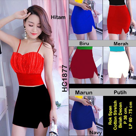 HC1877 Mini Skirt Belah Depan Cotton Stretch Premium / Rok Mini / Rok Pendek / Rok Skirt / Rok sexy / Rok seksi belah depan