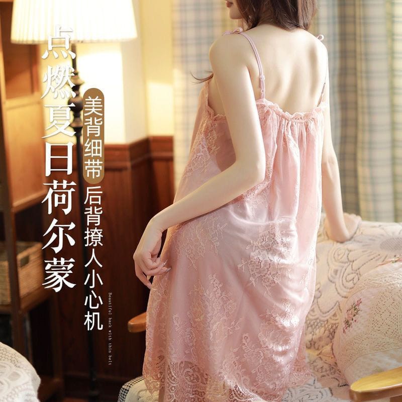 HUES.ID Lingerie Wanita Lace Baju Tidur Tanpa Lengan Gaya Korea 3017