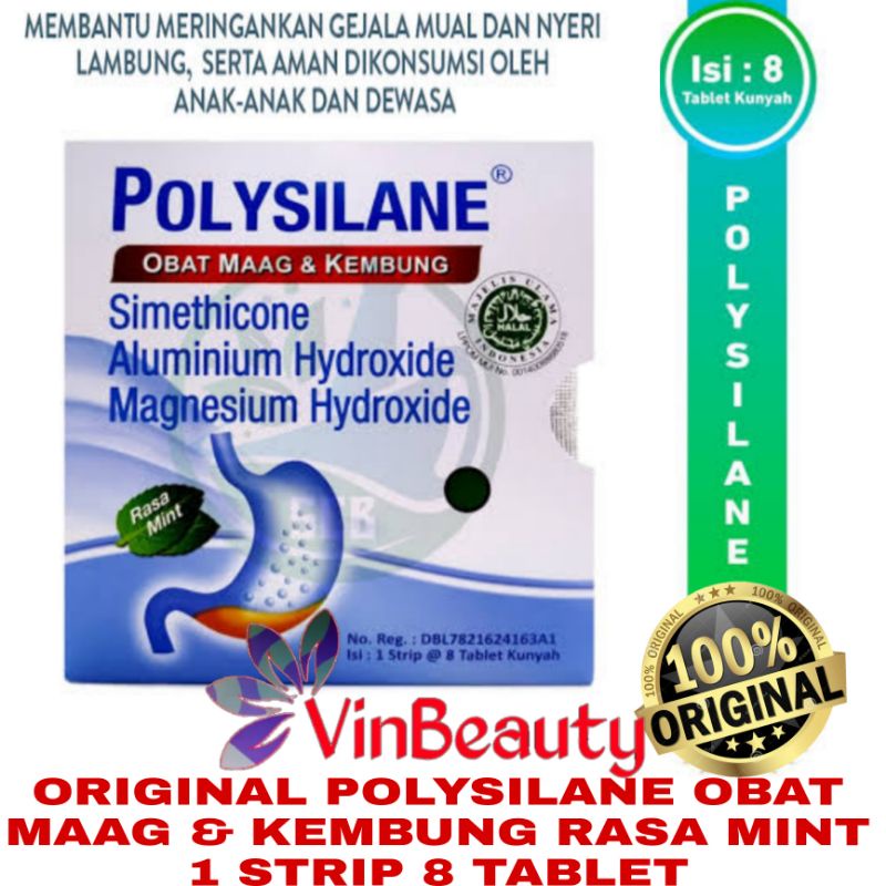 ORIGINAL POLYSILANE OBAT MAAG &amp; KEMBUNG 1 STRIP ISI 8 TABLET RASA MINT