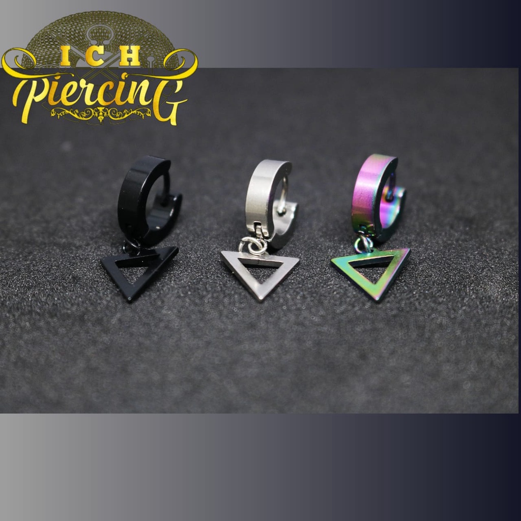 Anting Tindik Pria Wanita Model Segitiga Terbalik 3 Variasi warna/ anting / earrings simbol