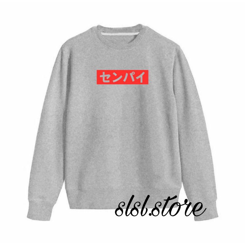 Crewneck Pria Original Tulisan Jepang Bahan Katun Flece Tebal Basic Sweater Krunek Cewe Korean Oversize Warna Hitam Crewnek Ori Black Distro