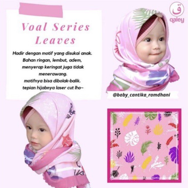 VOAL PRINTING ANAK MOTIF LEAVES / FLOWER PINK / HIJAB ANAK LUCU / JILBAB ANAK KARAKTER