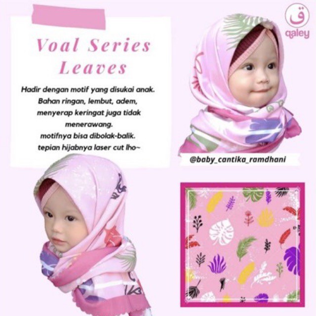 VOAL PRINTING ANAK MOTIF LEAVES / FLOWER PINK / HIJAB ANAK LUCU / JILBAB ANAK KARAKTER