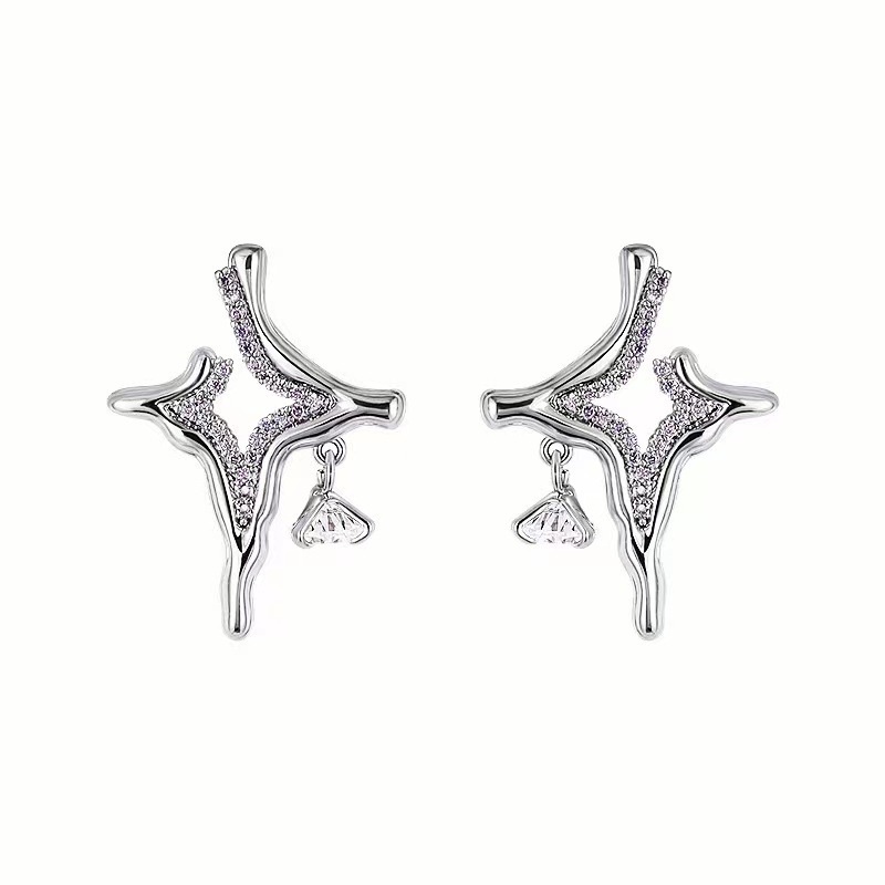 Anting Tusuk Aksen Berlian Imitasi Gaya Retro Untuk Wanita