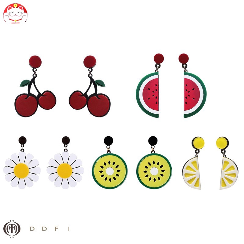 (DDFI) Anting Tusuk Motif Buah Cherry / Lemon / Lemon / Kiwi / Semangka e1d01