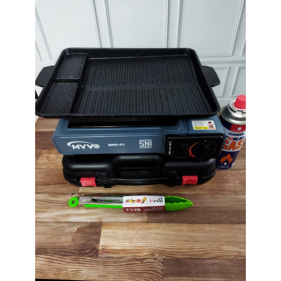 Paket Kompor Portable BBQ + Grillpan Kotak + 1 Tabung Gas + Capitan