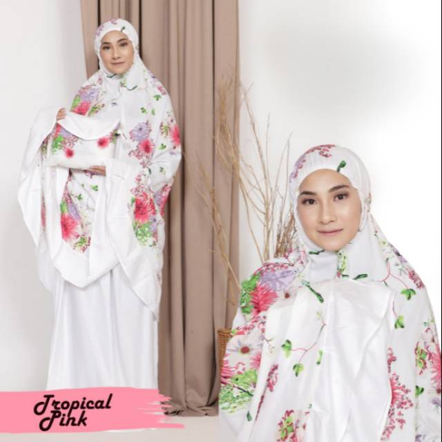 Mukena Bali sakura white atas motif exclusive
